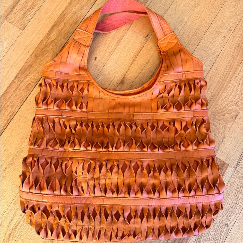 Charmes Orange Leather Women's Hobo Bag